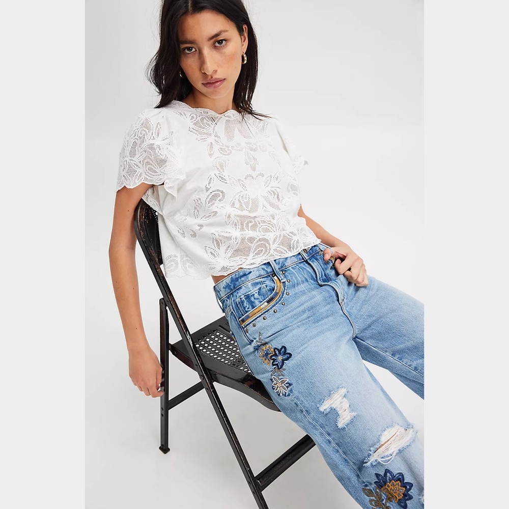 Free People White Eyelet Lace Cropped Top - Picture 5 of 10